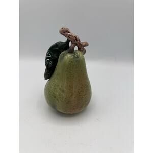 Vintage Ceramic Pear Figurine with Leaf & Branch Stem – 5.5” Tall